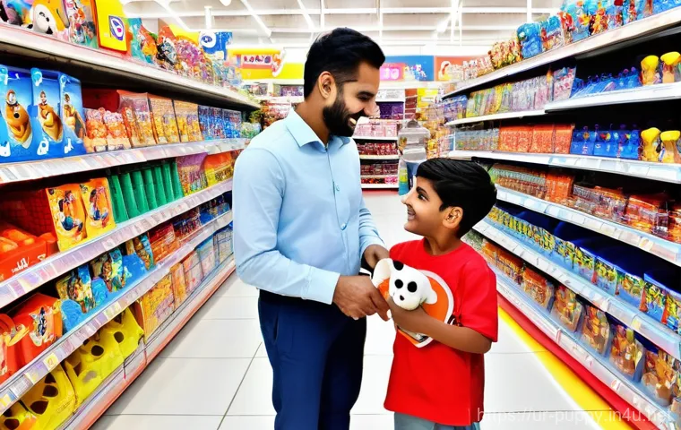 퍼피구조대 완구 할인 정보 - A cozy, brightly lit living room scene. A happy mother and father, dressed in modest casual wear, ar...