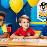 퍼피구조대 팬들과의 소통 - The theme is 'PAW Patrol Adventure Bay,' with blue and yellow balloons, streamers, and banners featu...