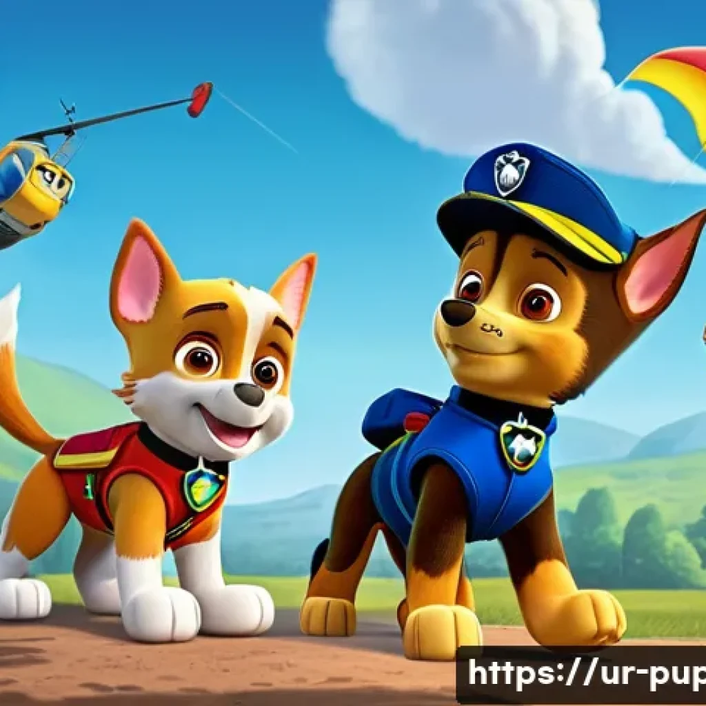 퍼피구조대 인기 회차 리뷰 - **Prompt:** A vibrant, dynamic illustration of the entire Paw Patrol team, including Ryder, Chase, M...