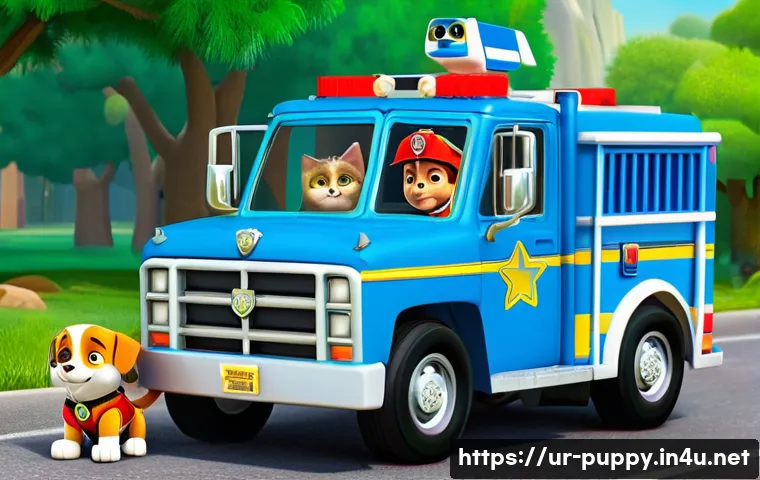 퍼피구조대의 작품 분석 - **Prompt:** A vibrant, high-energy scene depicting Ryder and the Paw Patrol pups (Chase, Marshall, S...
